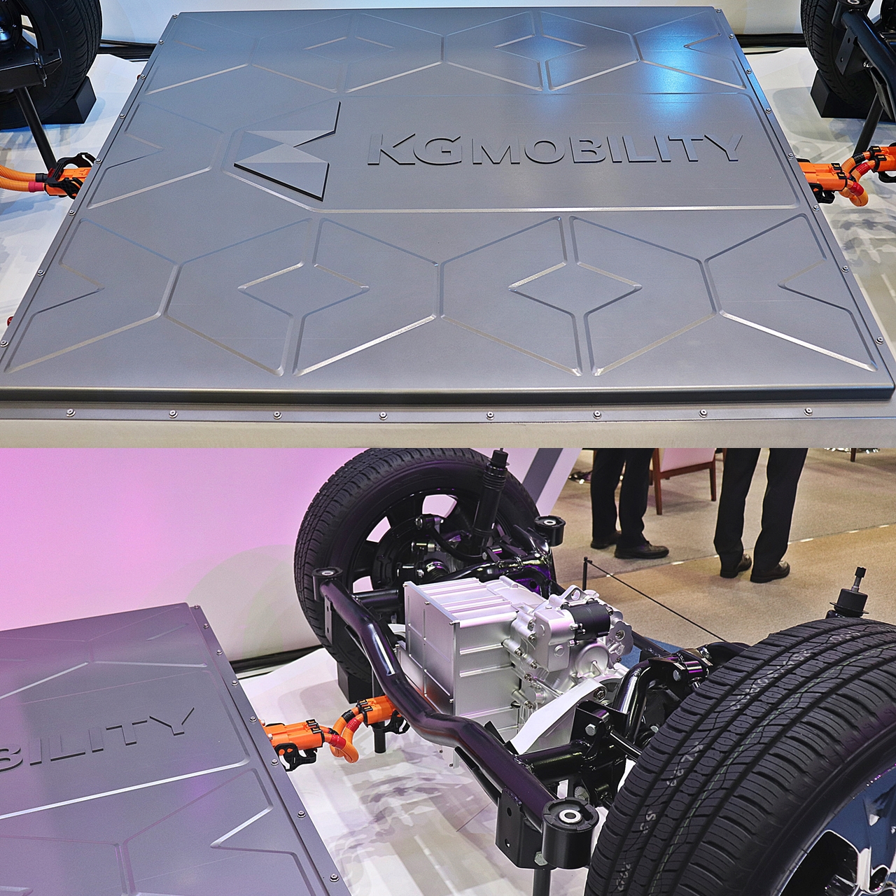 ▲KG모빌리티가 선보인 리튬인산철 배터리와 신규 EV 플랫폼(사진=최현진 기자)