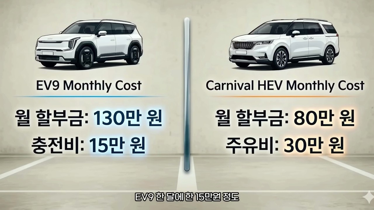 기아 EV9과 카니발 하이브리드 월간 유지비 비교 /사진=유튜브 '빡강TV'