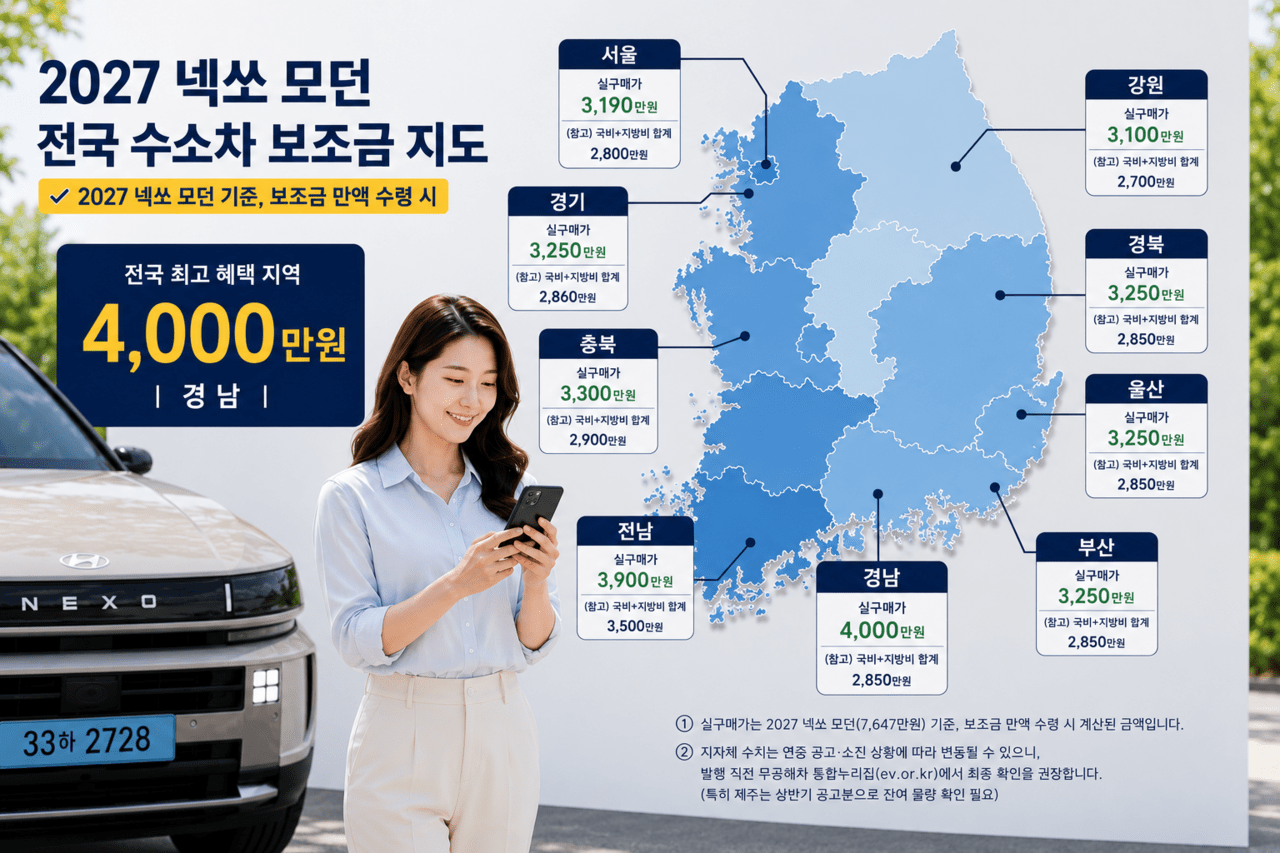현대자동차 넥쏘와 보조금 지도. 기사 이해를 돕기 위한 AI 생성 이미지 /제작=오토트리뷴