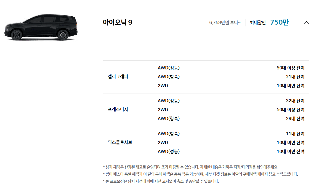 현대자동차 아이오닉 9의 프로모션 잔여 물량 /사진=현대닷컴