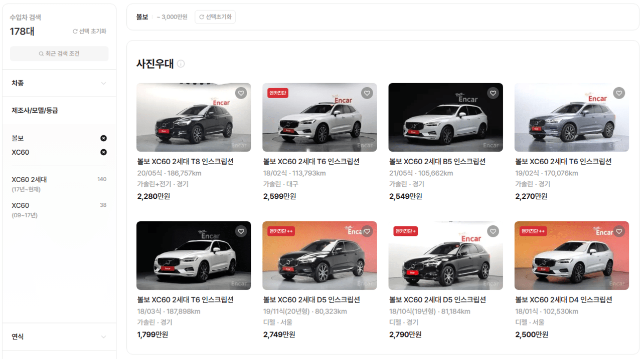 볼보 XC60 시세 /자료=엔카