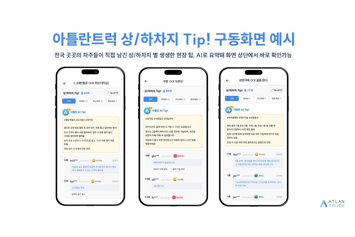 아틀란트럭 상하차지팁 구동 화면 /사진=맵퍼스, 편집=오토트리뷴