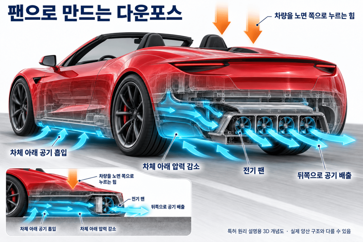빨간색 오픈카로 표현한 팬 보조 디퓨저 원리. 기사 이해를 돕기 위한 생성형 이미지 /제작=오토트리뷴